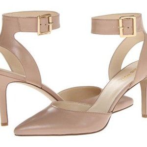 NEW Nine West Beige Nude Leather Size 7.5 Closed Toe Ankle Heels
